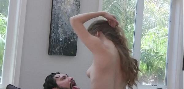  Horny teen Audrey Hempburne seduces her hung stepdad and made him fuck her wet pussy